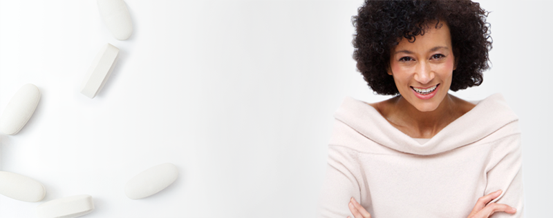 smilling middle aged woman on white background