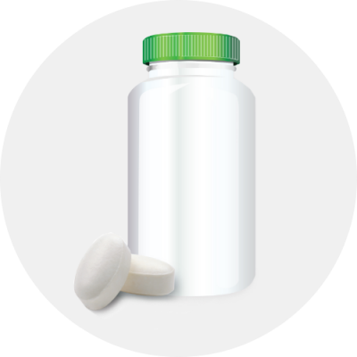 white pill bottle with green lid